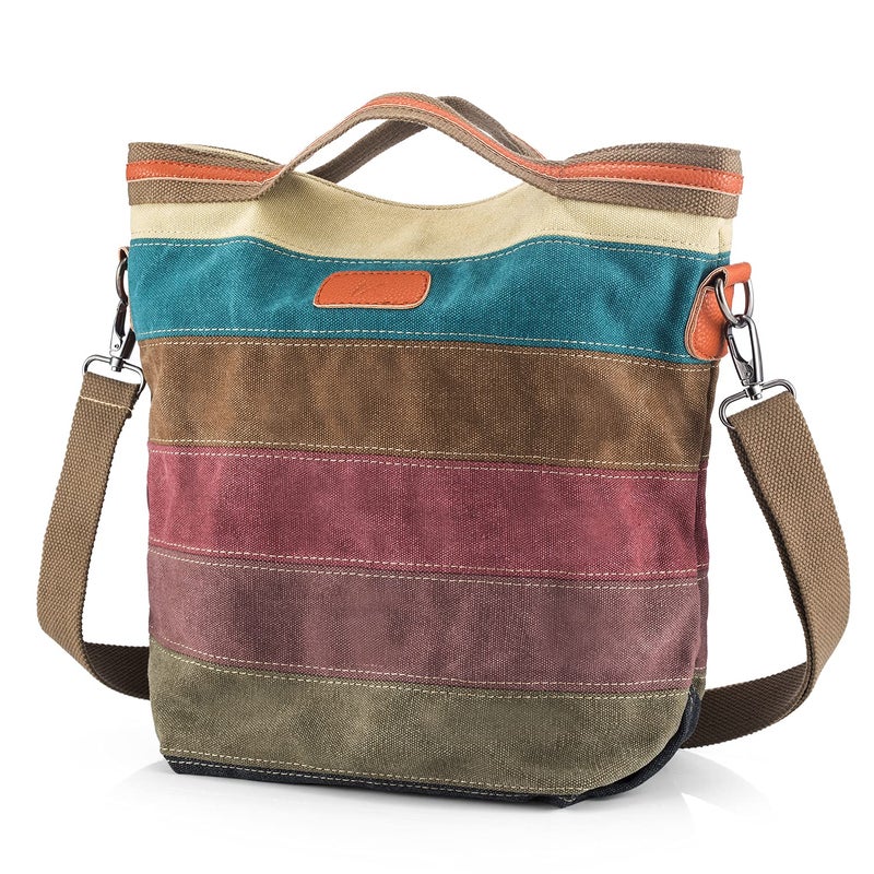 SNUG STAR Canvas Handbag Multi-Color Striped Lattice Cross Body Shoulder Purse Bag Tote-Handbag for Women - Image 1